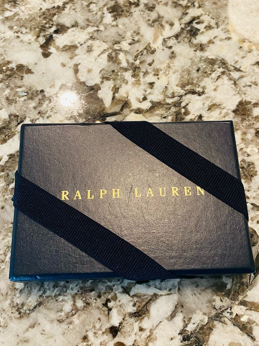 Ralph Lauren Navy and Gold Gift Card box with RL Seal label
